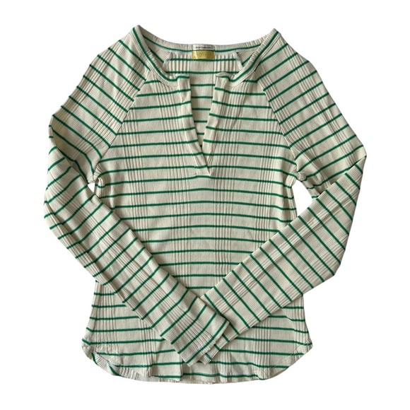 MOTHER Split Varsity Long-sleeve Shirt in Cream/Green Medium - Picture 7 of 8